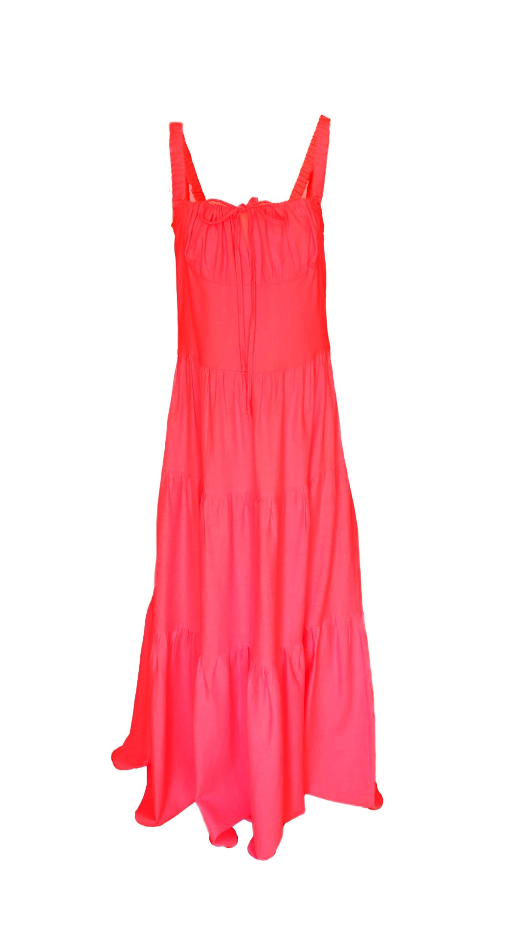 Maxi vestido rojo de lino con espalda abierta